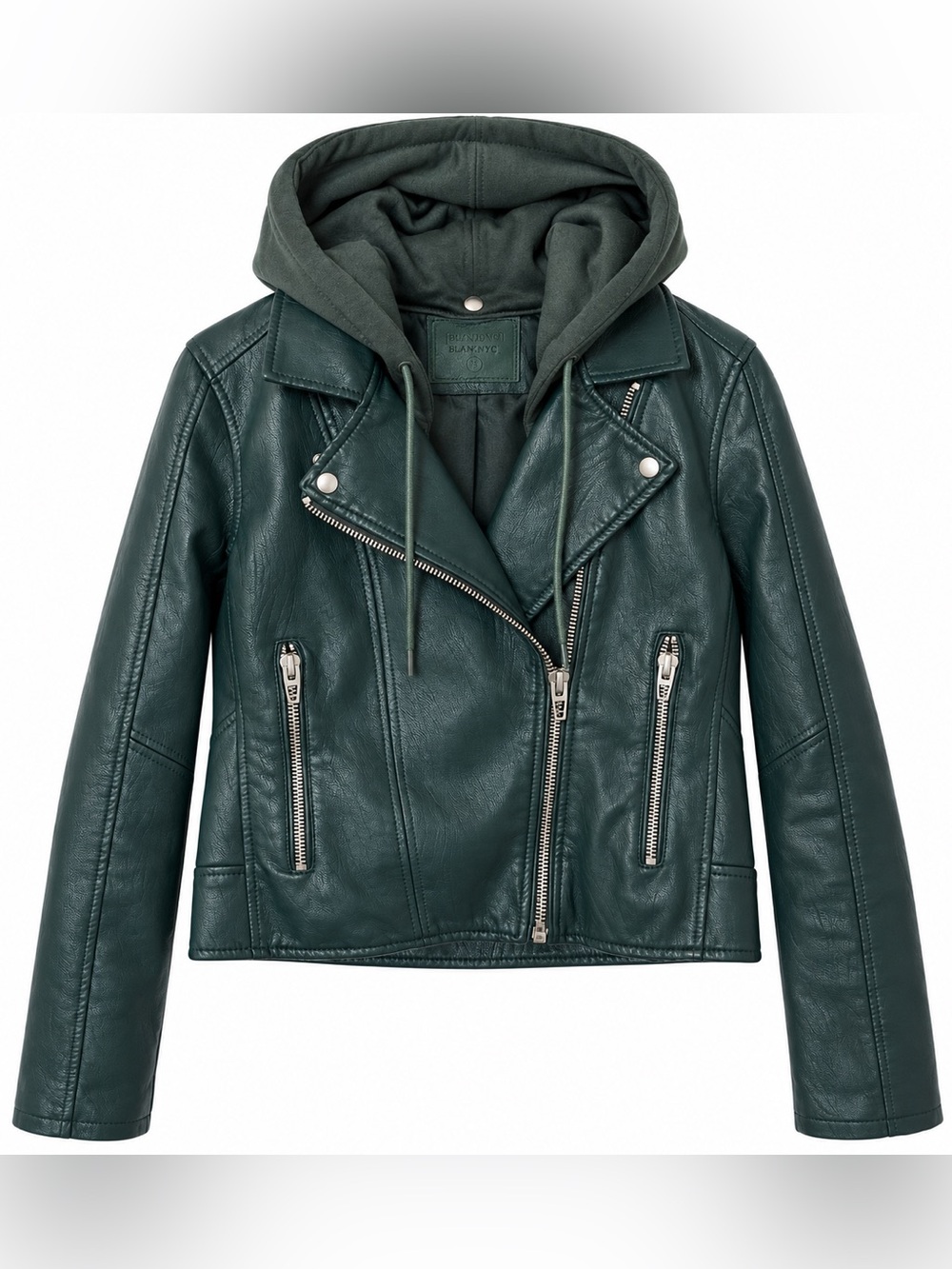 Blank NYC Forest Green Faux Leather Hooded Moto Jacket